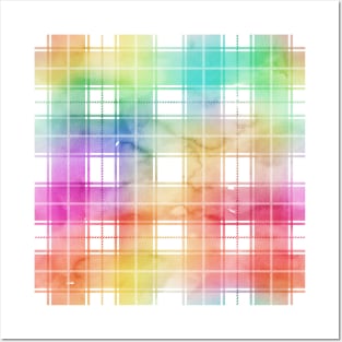 Rainbow Watercolor Tartan Plaid Check Posters and Art